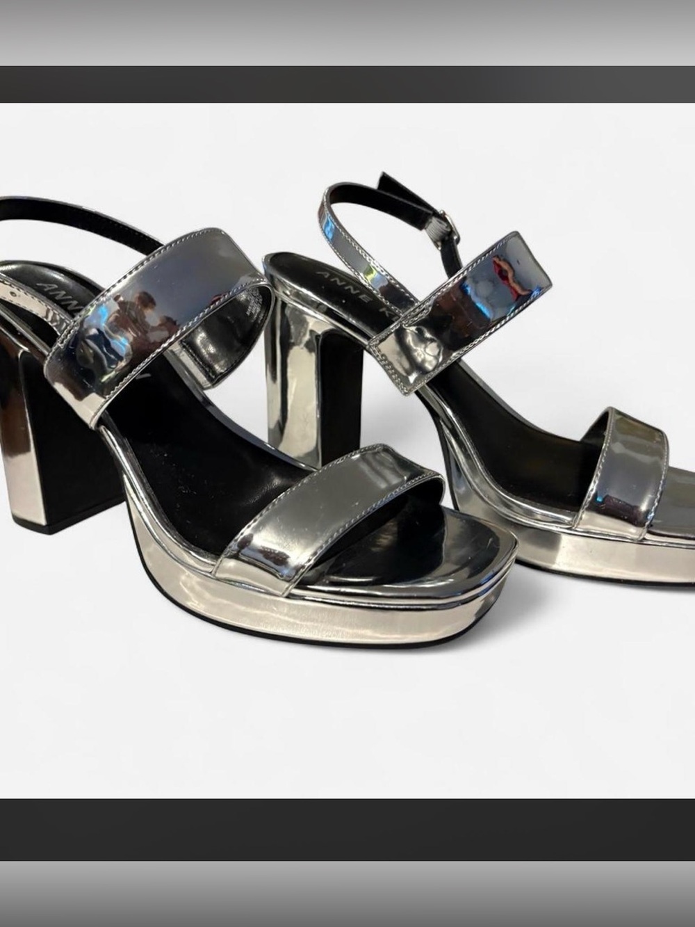 Anne Klein Metallic Silver Platform Block Heel Sandals - Women
